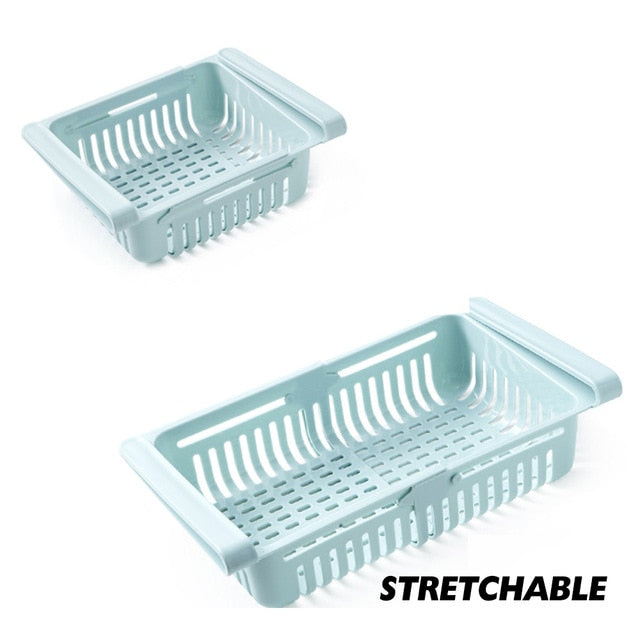 ABS Slide Storage Rack Organizer Adjustable Refrigerator Shelf Holder Drawer Organiser Space Saver Fruit Snack Kitchen Rack Shel