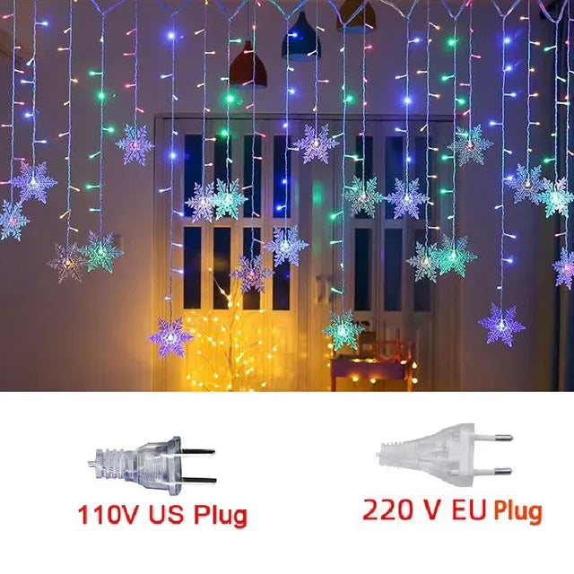 3.2M Christmas Snowflakes LED String Lights Flashing Fairy Curtain Lights Waterp