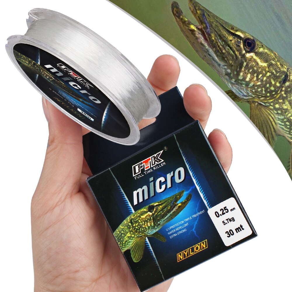 FTK Ice Fishing Nylon Line 30M 2.9-12.5lb 1.3-5.7kg 0.08-0.25 DIA/MM Fishing Line Transparent for Carp Wire Winter Ice Nylon
