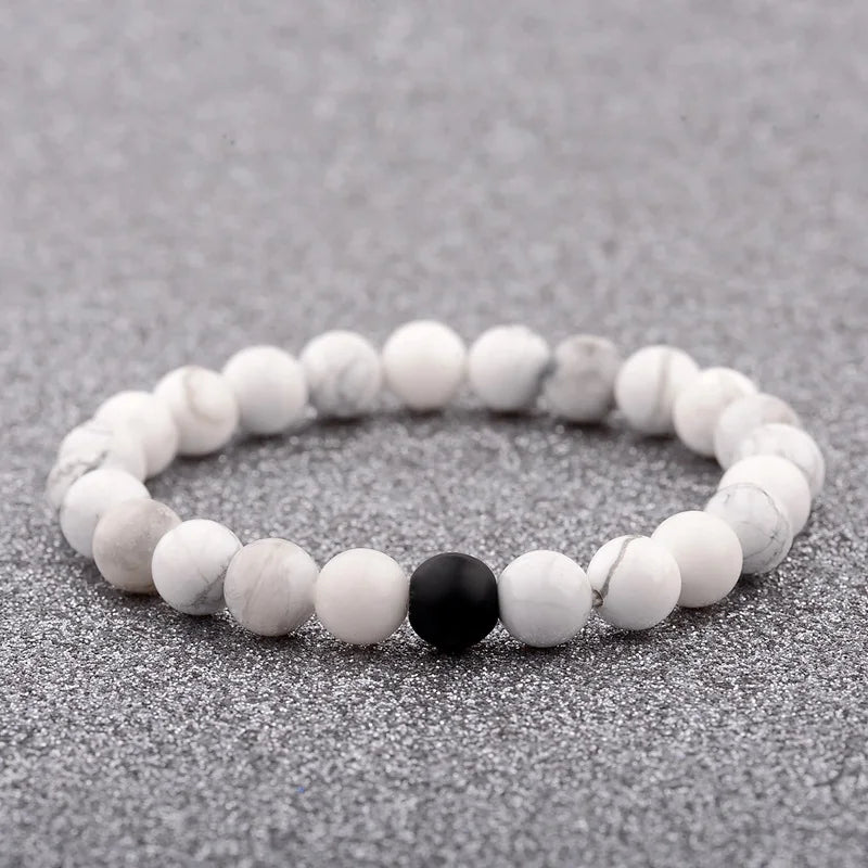 Couples Distance Bracelet Natural Wood Stone White and Black Yin Yang Beaded Bracelets for Men Women Best Friend Valentine's Day