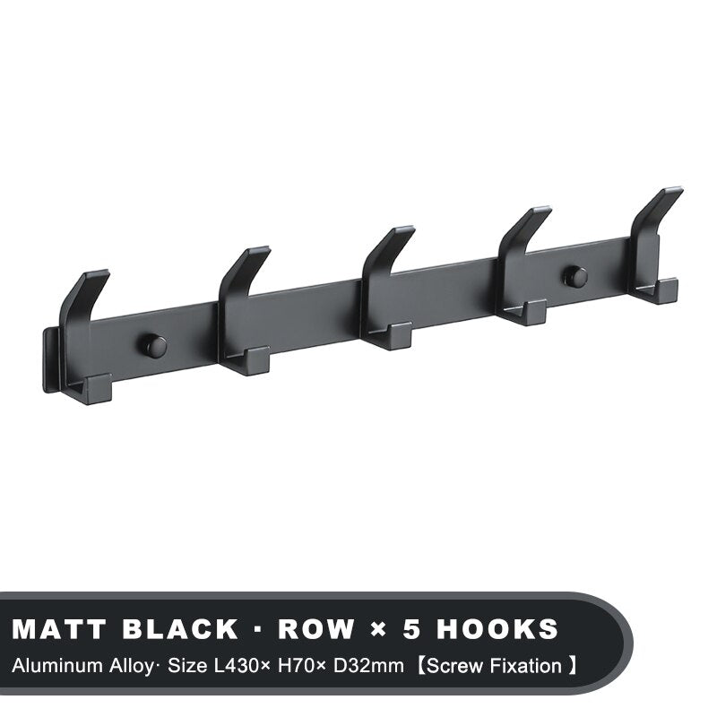 Modern Hanging Hooks for Wall Aluminium Black Towel Holder Bathroom Door Clothe