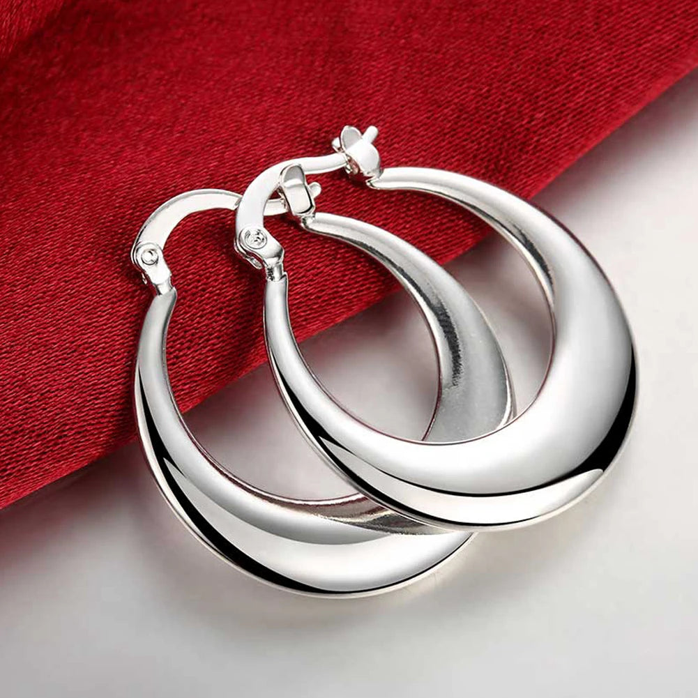 New Trendy 925 Sterling Silver Simple 3.5cm/5cm Circle Round Hoop Earring for Woman Fine Jewelry