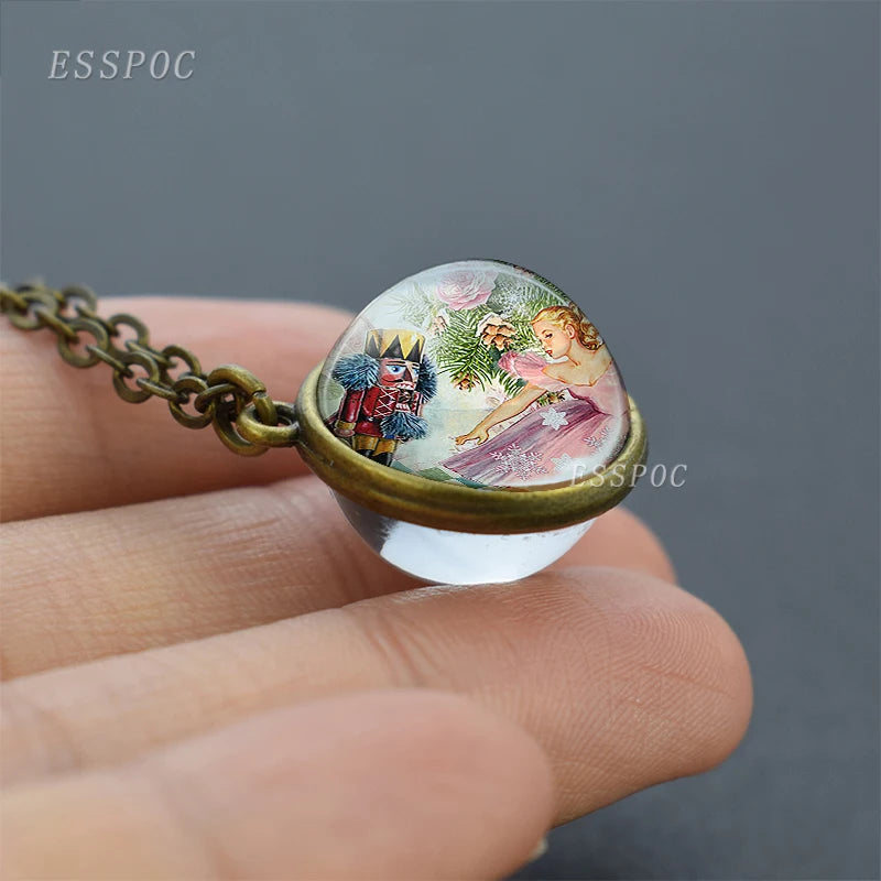Vintage Double Sided Glass Ball Necklace Hadas Goticas Angel on Moon Art Photo Fairy Tale Pendant Women Jewelry