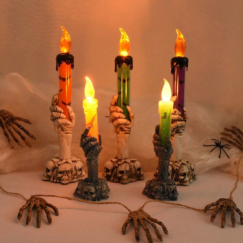 Halloween Led Candle Light Skeleton Ghost Hand Light Horror Props Halloween Party Decoration Supplies Kids Toy
