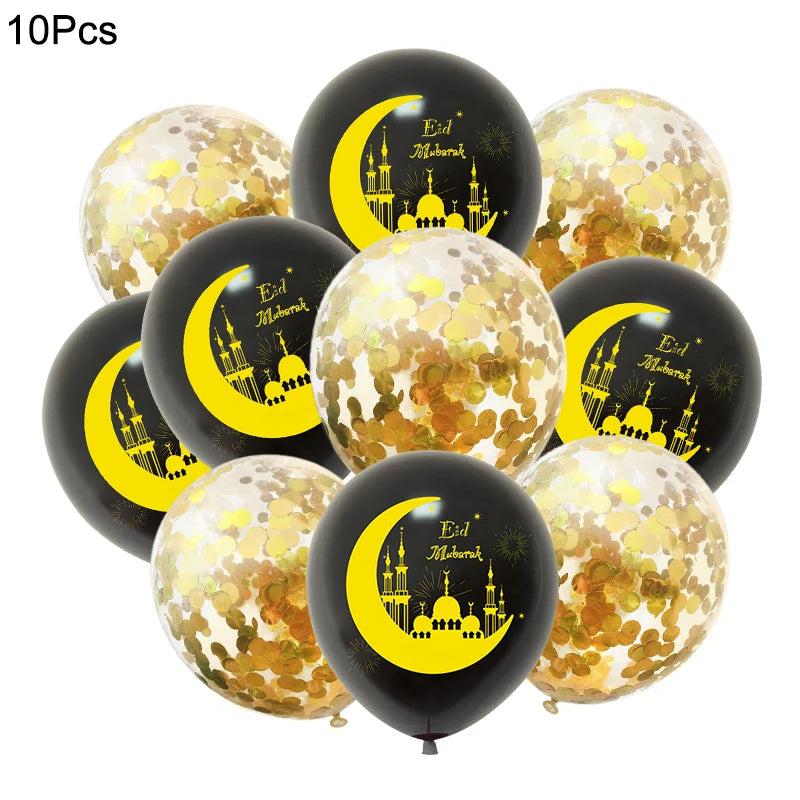 10Pcs Eid Mubarak Latex Balloon Ramadan Kareem Decoration Air Globos Ramadan Mubarak Muslim Islamic Festival Party Supplies 2024