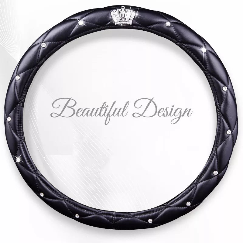 Women PU Leather Car Steering Wheel Covers Diamond Black Pink Auto Steering-Covers Cases for Lady Girls Car Accessories