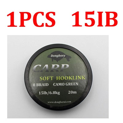 20m Carp Fishing Line Soft Hook Link Carp Hooklink Uncoated Braid Line for Hair Rig 15IB 25IB 35IB Carp Coarse Fishing Tackle