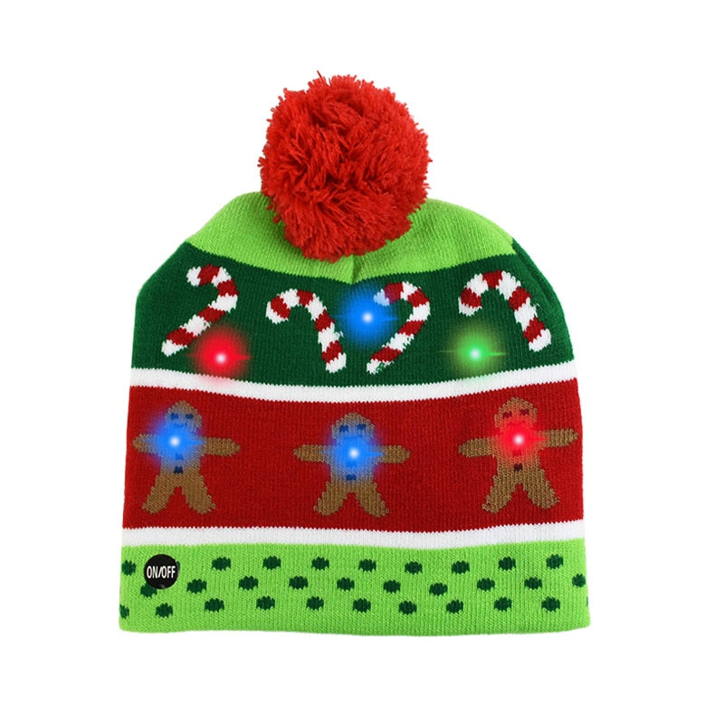 LED Christmas Hat Sweater Knitted Beanie Christmas Light Up Knitted Hat Christmas for Kids Xmas 2023 New Year Decorations