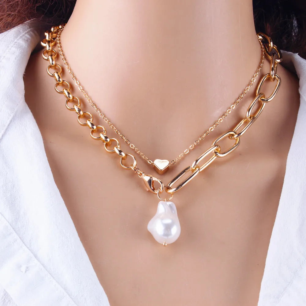 KMVEXO 2020 New Fashion Jewelry Gold Color Multi Layer Chains Imitation Pearl Necklaces for Women Party Wedding Bride Necklace
