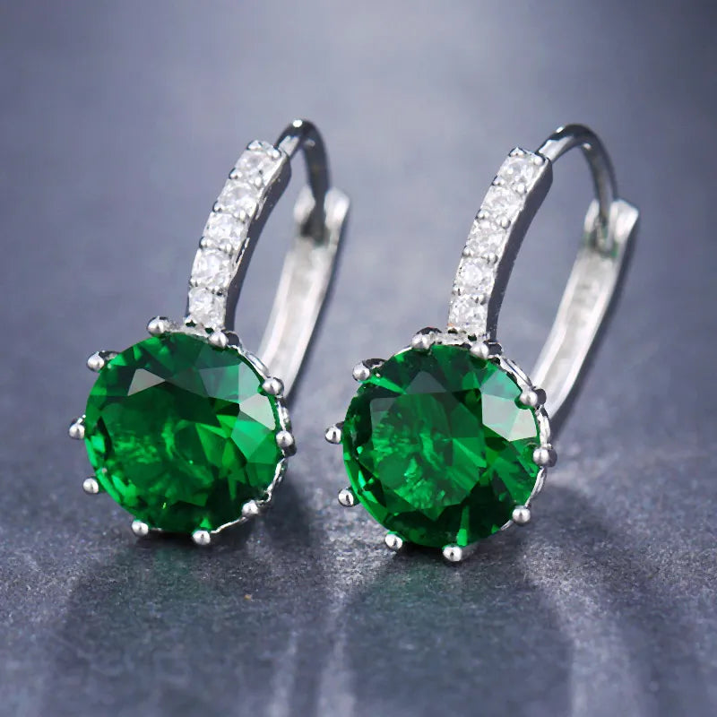 Classic Green AAA Cubic Zirconia Stud Earrings Round Crystal Girl Ear Studs for Women Multicolor Jewelry Brincos AE176