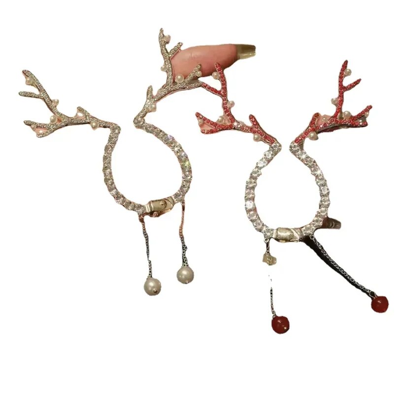 2023 New Christmas Milu Horn Tassel Horsetail Buckle Hairpin South Korea Cute Hair Clip Back Pan Hair Clip Headwear Hair Jewelry