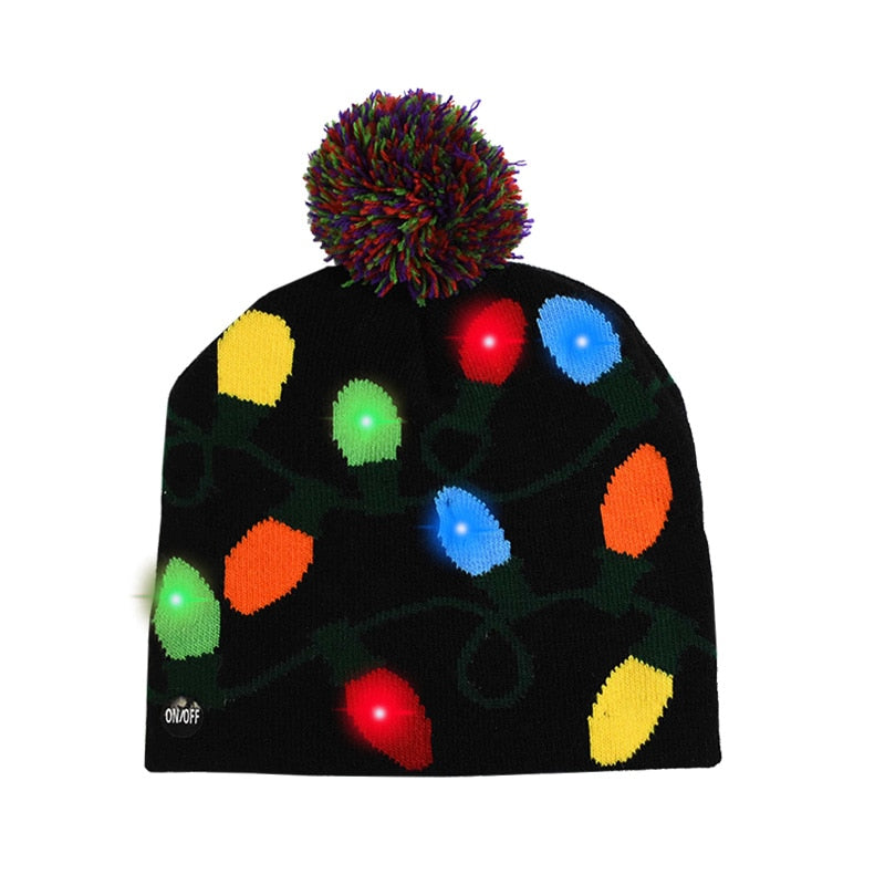 LED Christmas Hat Sweater Knitted Beanie Christmas Light Up Knitted Hat Christmas for Kids Xmas 2023 New Year Decorations