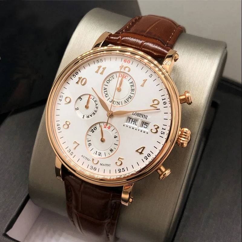 Men's Watches Switzerland LOBINNI Luxury Brand Perpetual Calendar Multi-Function Seagull Automatic Mechanical Sapphire L13019-6