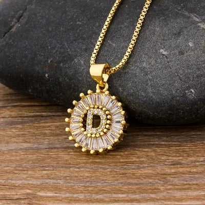 Nidin Women Girls Initial Letter Necklace 26 Letters Charm Family Name Pendant Copper Zircon Jewelry