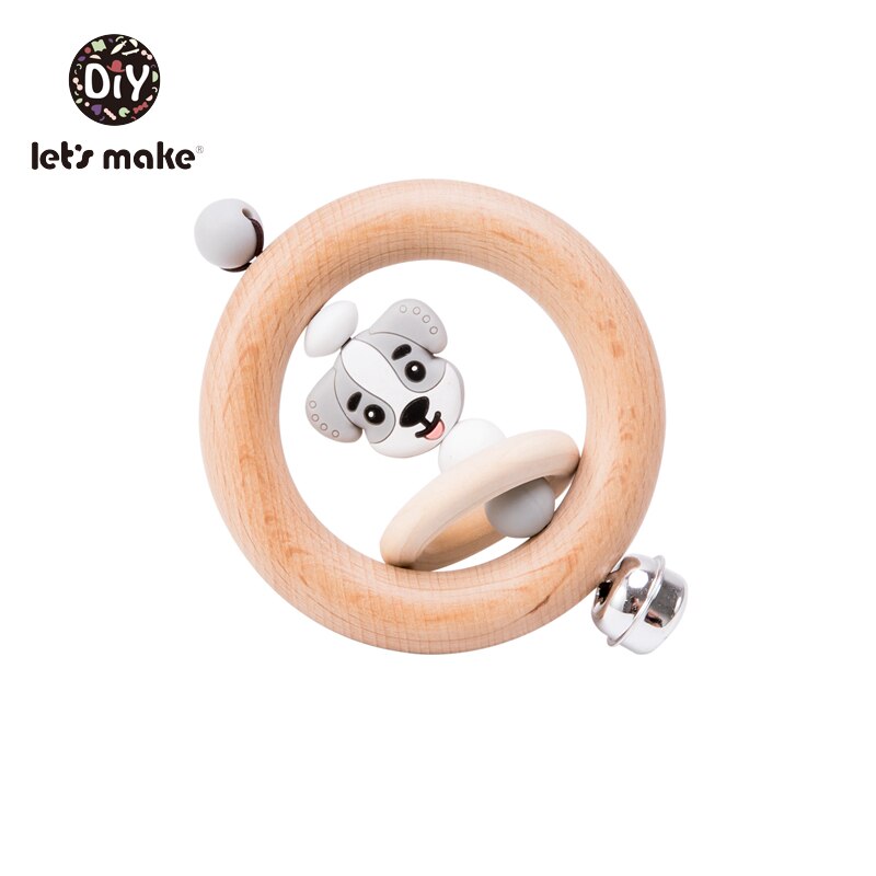 Baby Toys 1pc Silicone Beads Cartoon Rattle Teething Ring of Beech Wood 0-12 Moths Children Christmas Stroller Let's Make