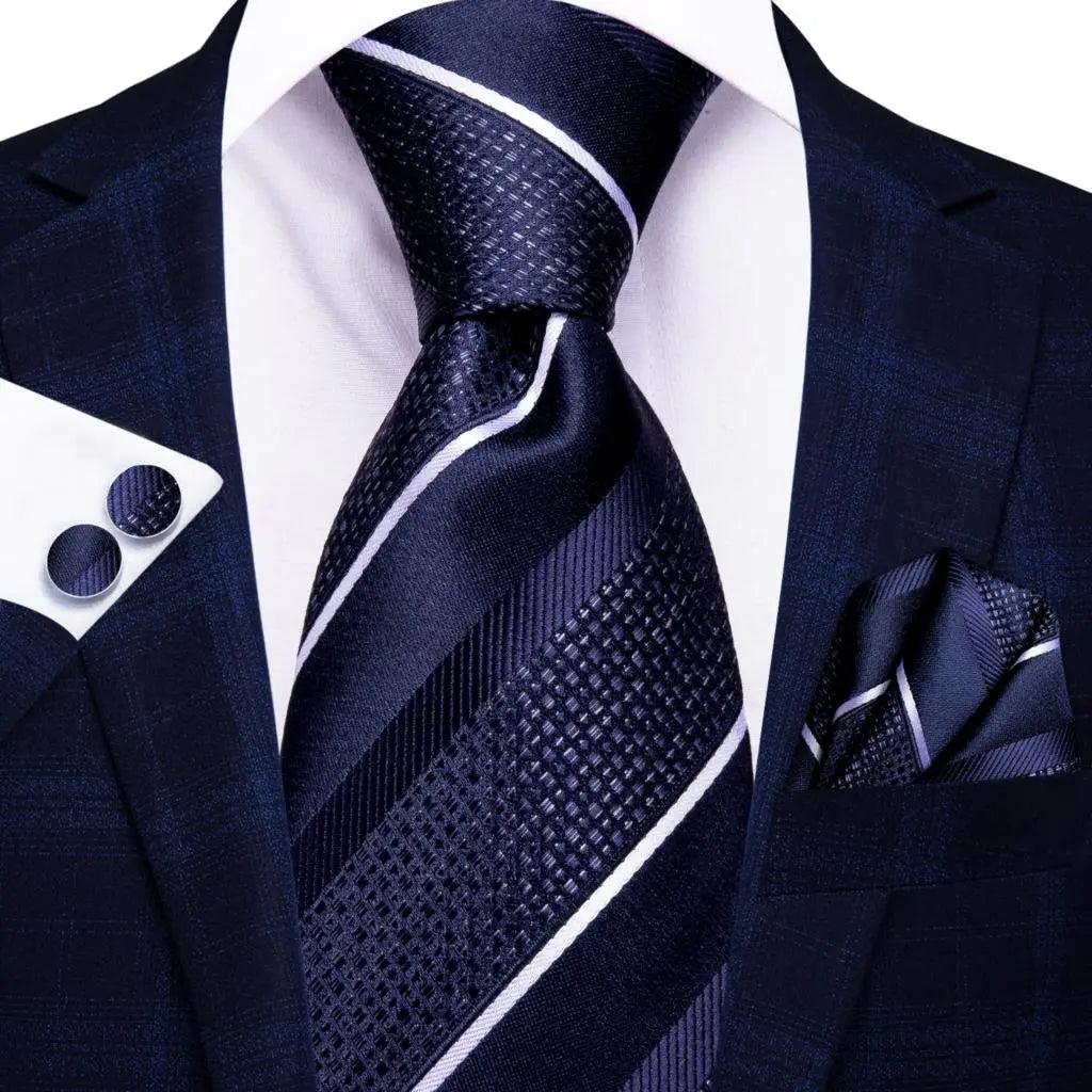Business Tie for Men Silk Blue Tie Dots Necktie Set Plaid Cufflinks for Wedding Business Tie 150cm Hi-Tie SN-3529