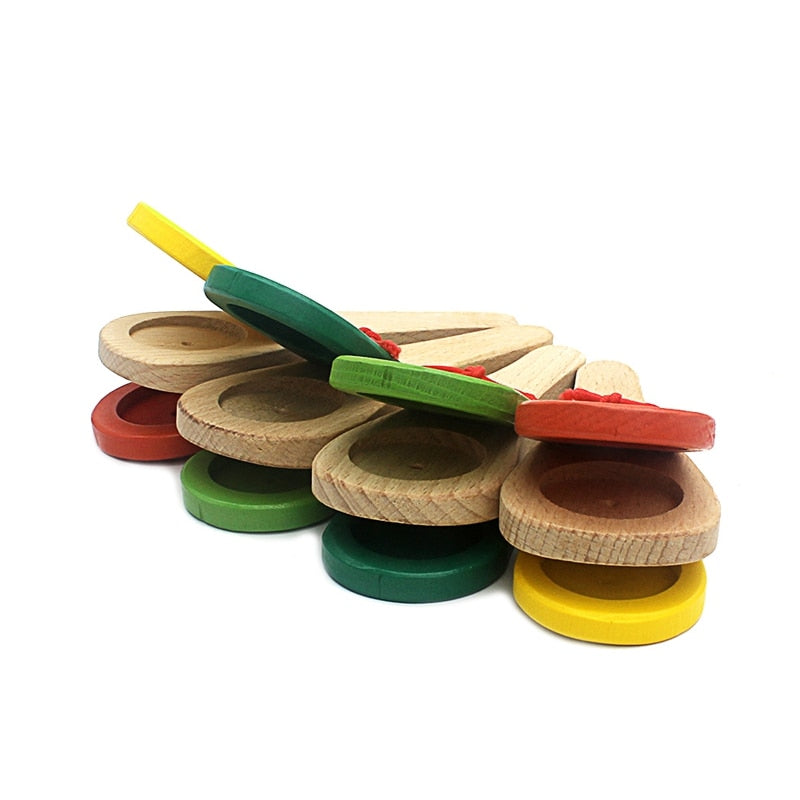 1Pc Baby Wooden Toy Musical Instrument Castanet Clapper Handle Musical Instrument Toy for Toddlers Preschool Early Educational