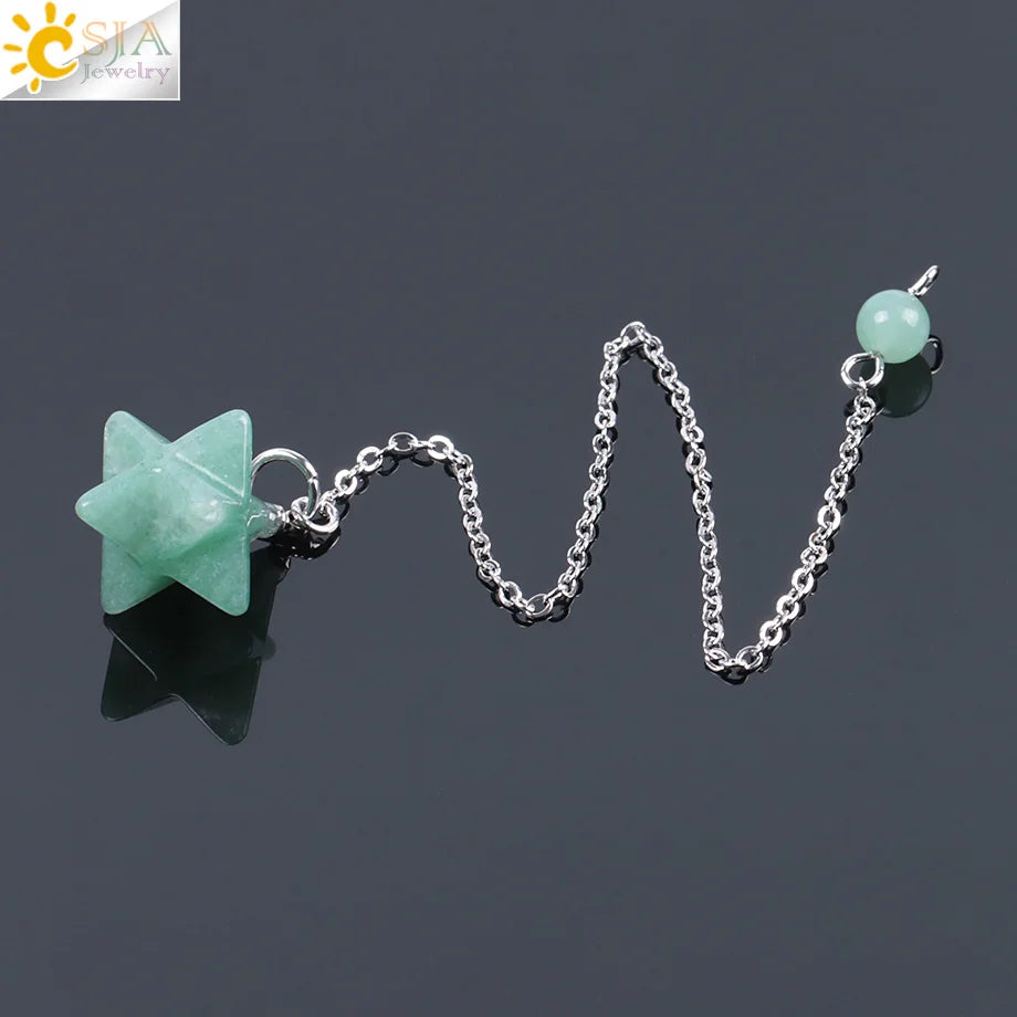 CSJA Natural Gem Stones Merkabah Pendulums for Dowsing Divination Wicca Chakra Reiki Pink Crystal Lapis Lazuli Onyx Pendant F055