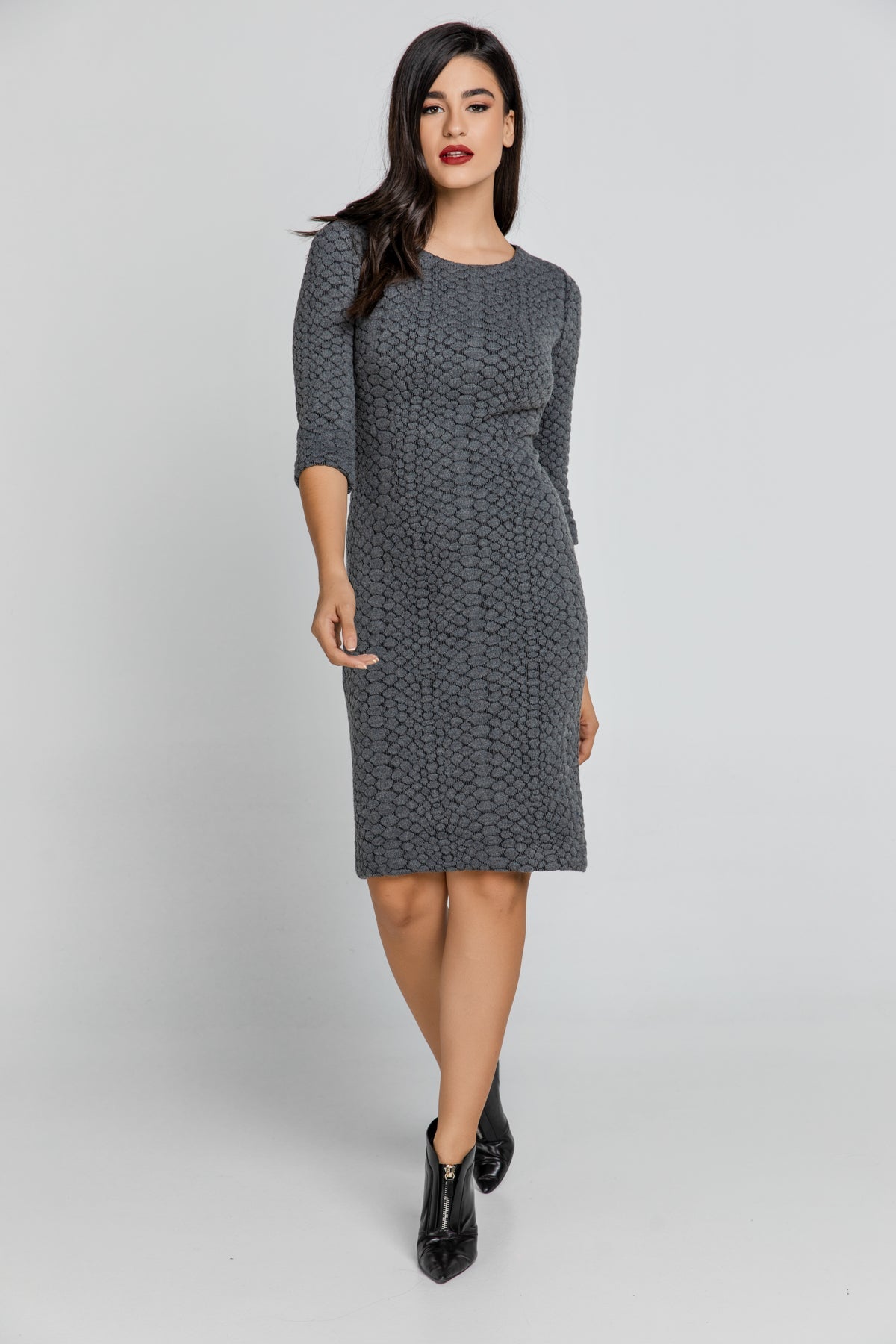 Dark Grey Jacquard Dress by Conquista