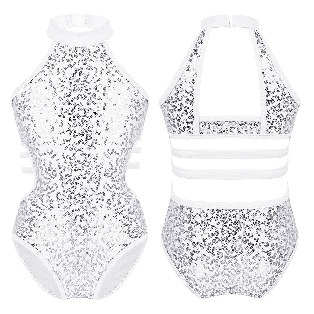 Kids Girls Gymnastics Leotards Child Sparkly Sequins Dancewear Sleeveless