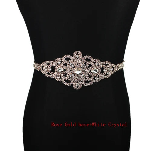Handmade Silver Bridal Belt Rhinestone Waistband Applique for Evening Prom Dresses Wedding Decoration White Beige Sash Ribbon