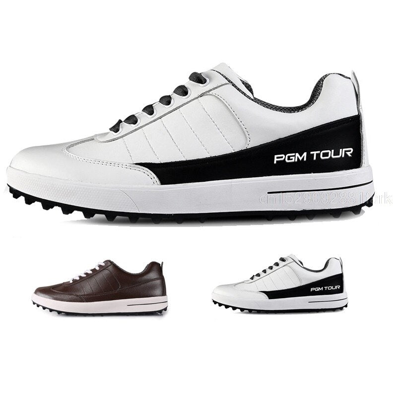 PGM Men's Golf Shoes Leather Waterproof Shoes Anti-Slip Spikes Sports Golf Sneaker Ventilation Slot Design