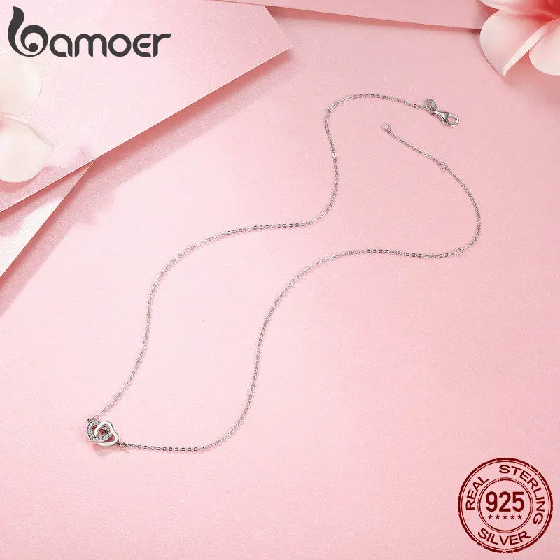 Bamoer 925 Sterling Silver Connected Heart Pendant Necklace for Girlfriend Valentine's Day Fine Jewelry SCN181