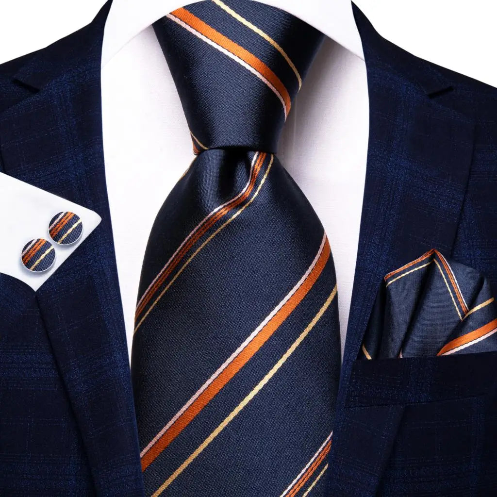 Business Tie for Men Silk Blue Tie Dots Necktie Set Plaid Cufflinks for Wedding Business Tie 150cm Hi-Tie SN-3529