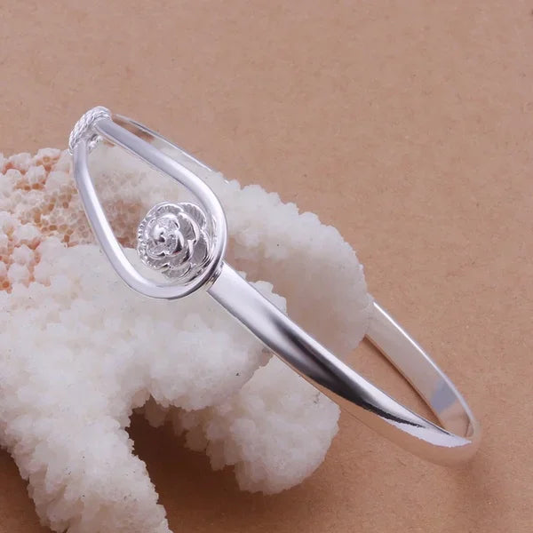 925 Silver Color Exquisite Luxury Gorgeous Fashion Wedding Women Lady Bracelet Bangle Charm Stamped Nice Birthday