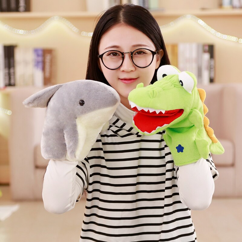 Dinosaur Shark Crocodile Plush Puppets Stuffed Lifelike Frog Hand Puppets for Kids Plush Soft Animal Puppets Doll Kids Toys