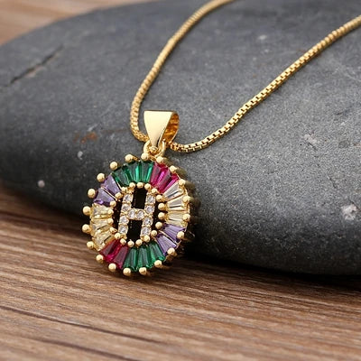 Gold Color Initial Multicolor CZ Necklace Charm Letter Necklace Name Jewelry for Women Accessories Girlfriend