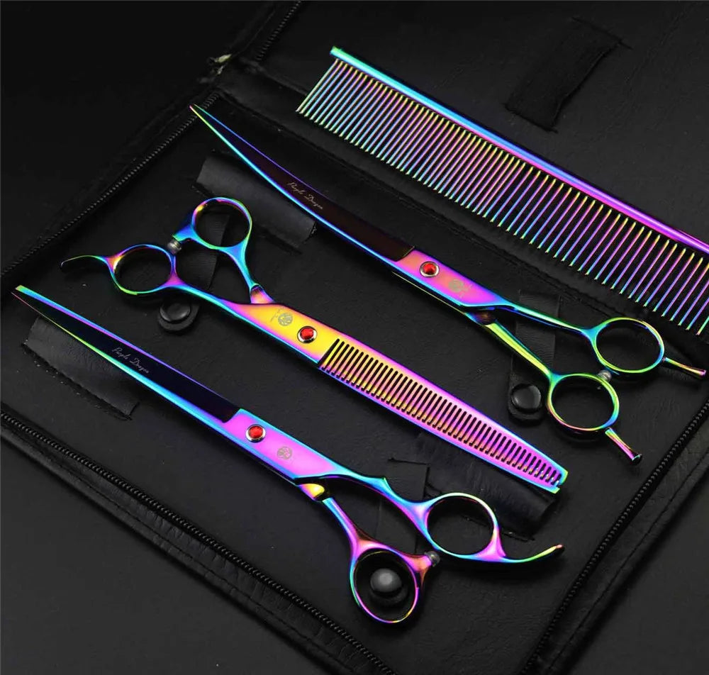 Brand Pet Grooming Scissors Set 7 8 Inch Professional Japan 440C Dog Shears Hair Cutting Thinning Curved Scissors With Comb Bag