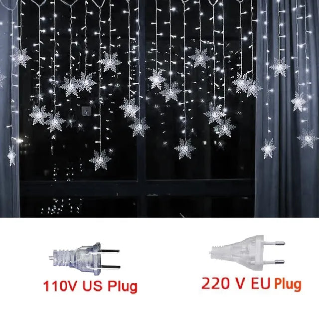 3.2M Christmas Snowflakes LED String Lights Flashing Fairy Curtain Lights Waterp