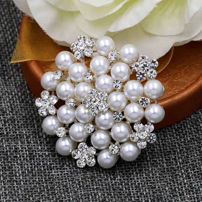 Factory Directly Crystal Diamante and Imitation Pearls Flower Jewelry Brooch Pins DIY Wedding Bouquets Брошь Декор