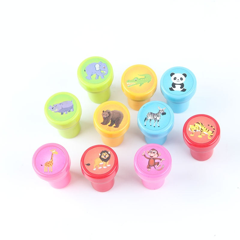 10pcs/Set Children Toy Stamps Cartoon Animals Fruits Kids Seal for Scrapbooking Stamper DIY Cartoon Stamper Toys