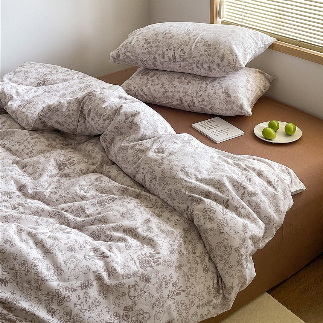 Double Layer Cotton Bedding Set Infant Class Softness Floral Design Duvet Cover Bed Sheet Pillowcases 4 Pieces Bedding Set