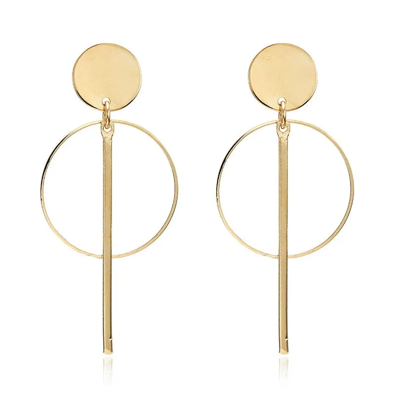 Simple Fashion Gold Color Silver Plated Geometric Big Round Clip Earrings for Women Fashion Big Hollow Ear Clip Jewelry
