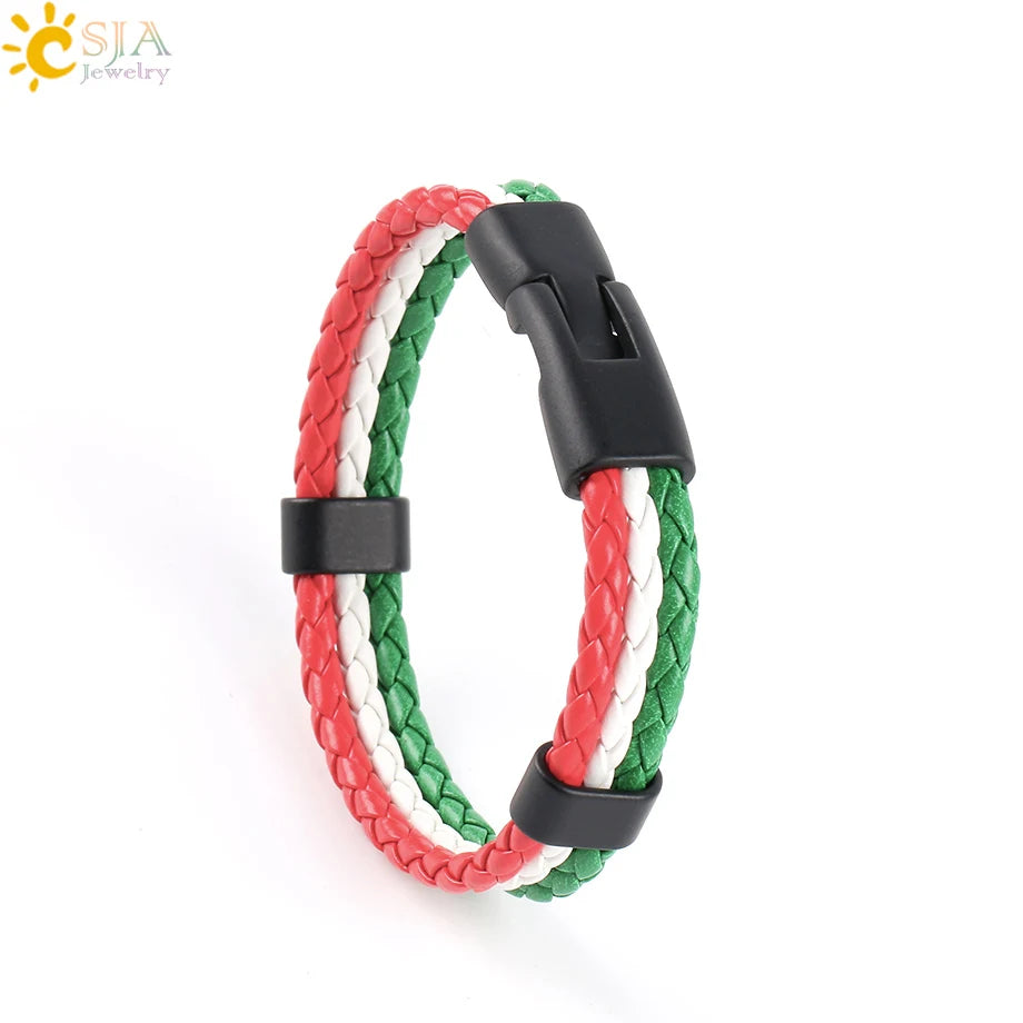 CSJA Colombia Spain Flag Bracelets Men & Women PU Leather Braided France Germany Hungary Nations Country Pulsera España P044