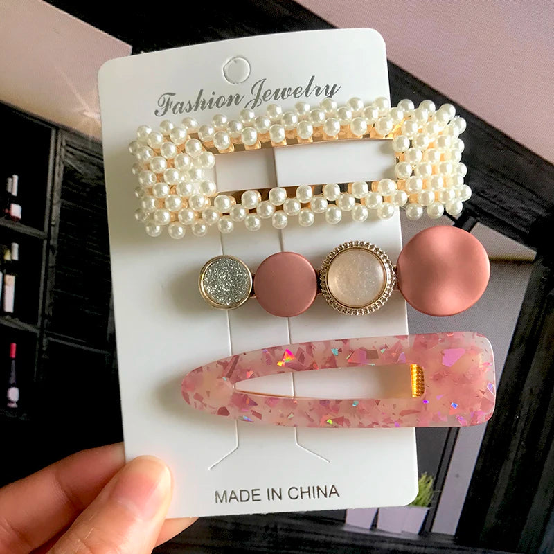 Korean Simulated Pearl Barrettes Beaded Geometric Women Hair Clip Hairgrips Hair Accessories Girls Jewelry Hair Pins