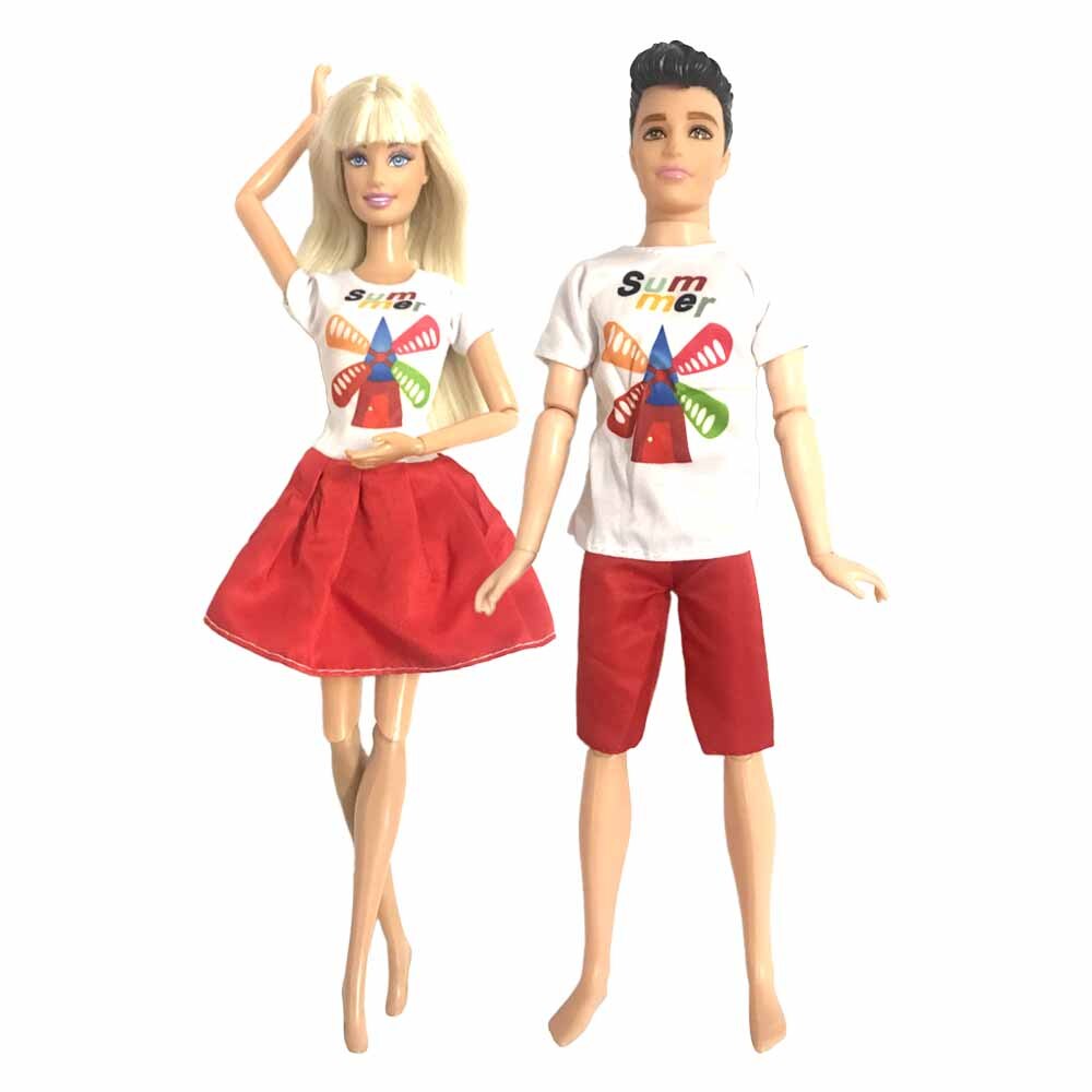 NK Mix 2 Pcs /Set Daily Wear Casual Couple Doll Dress for Barbie Doll Accessories Boy Girl Clothes Toy for Ken Doll 2GK JJ