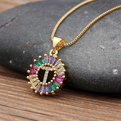 Gold Color Initial Multicolor CZ Necklace Charm Letter Necklace Name Jewelry for Women Accessories Girlfriend