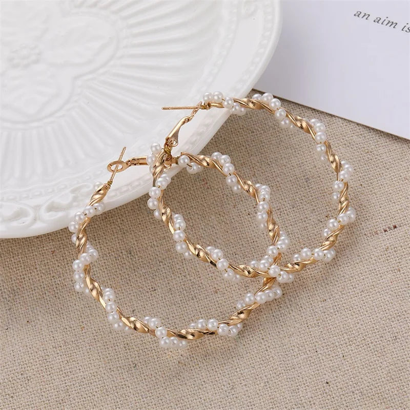 FNIO Big Simulated Pearl Earrings 2019 for Women Lover Geometric Round Heart Drop Dangle Earring Korean Statement Jewelry