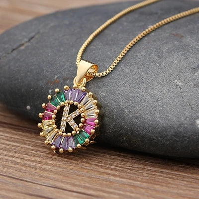 Gold Color Initial Multicolor CZ Necklace Charm Letter Necklace Name Jewelry for Women Accessories Girlfriend