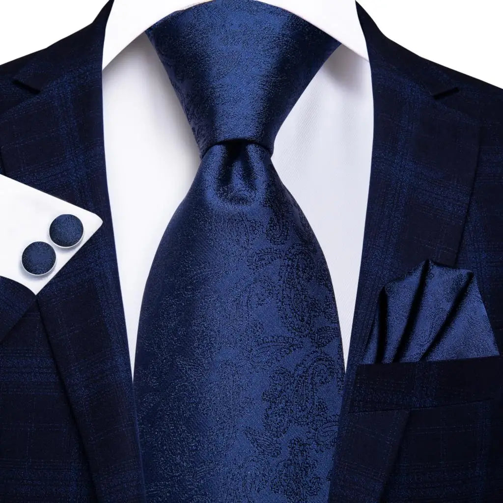 Business Tie for Men Silk Blue Tie Dots Necktie Set Plaid Cufflinks for Wedding Business Tie 150cm Hi-Tie SN-3529