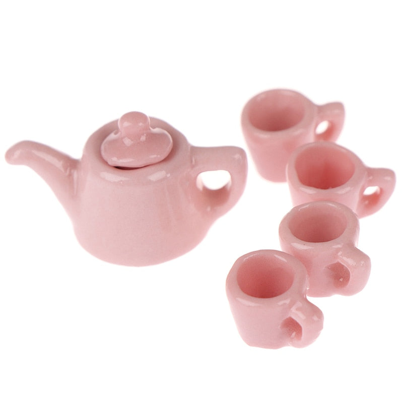 1:12 Tableware Teapot Coffee Cup Saucer Tray Plate Tea Set Pot Kitchen Decor Dollhouse Miniature Christmas Doll Accessories