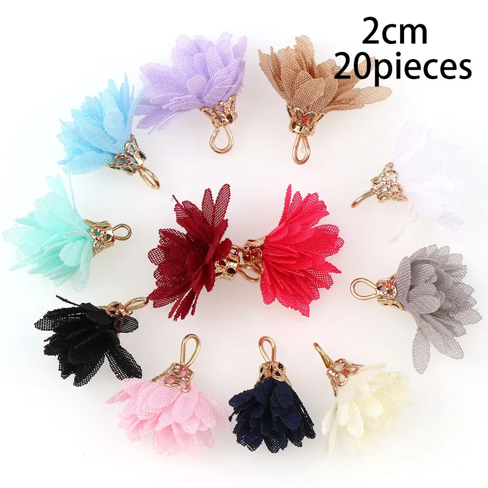 10~30pcs Mixed Types Tassel Findings Flower Silk Polyester Charms Pendant Drop Earring Tassel for Jewelry DIY Graft Making