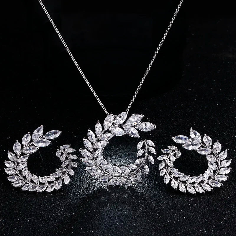 LXOEN Marquise Cut Flower Zirconia Crystal Long Drop Earrings for Women Shiny Leaf CZ Stone Bridal Wedding Jewelry