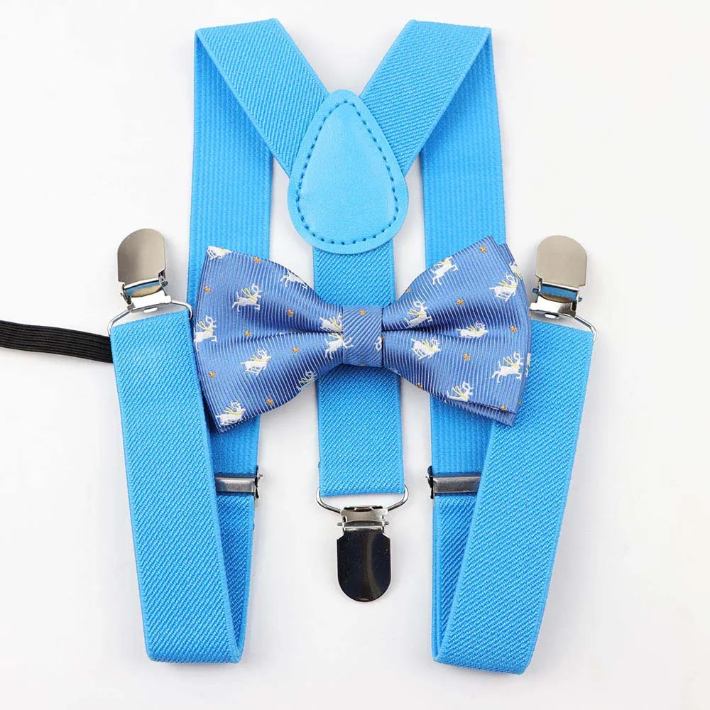Cartoon Children Belt Bowtie Set Baby Boys Suspenders Polyester Y-Back Braces Two Colors Bow Tie Adjustable Elastic Kids
