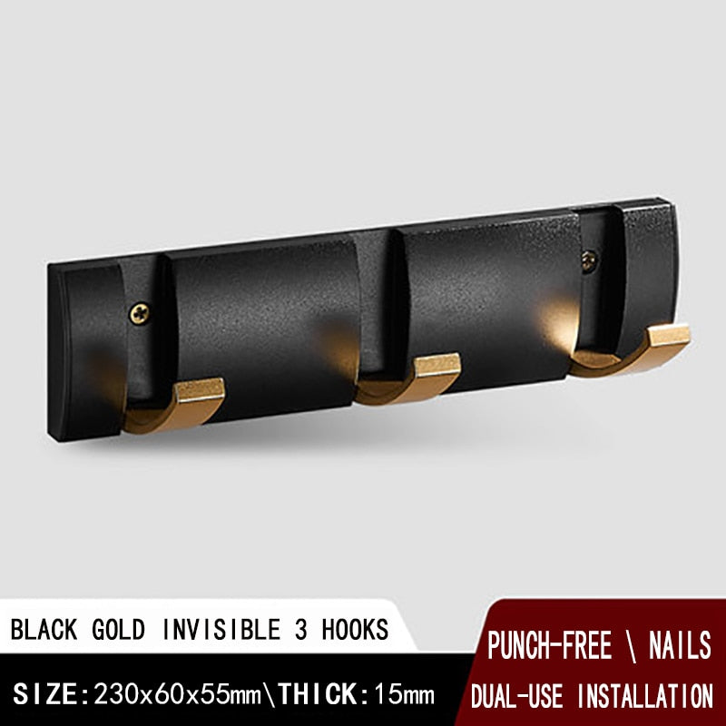 Black Golden Robe Hooks Folding Towel Hanger Nail Installation Wall Hooks C
