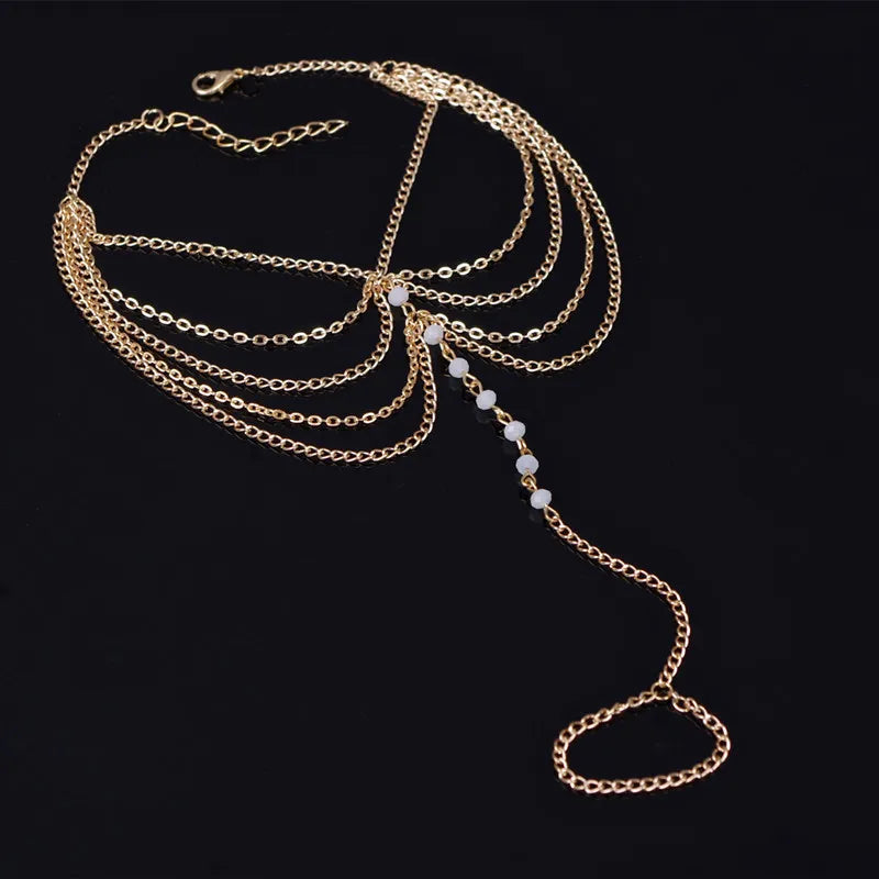 New Beach Barefoot Sandal Jewelry Elegant Bride Women's Fashion Charm Layer Chain Link Crystal Beads Foot Anklet Bracelet